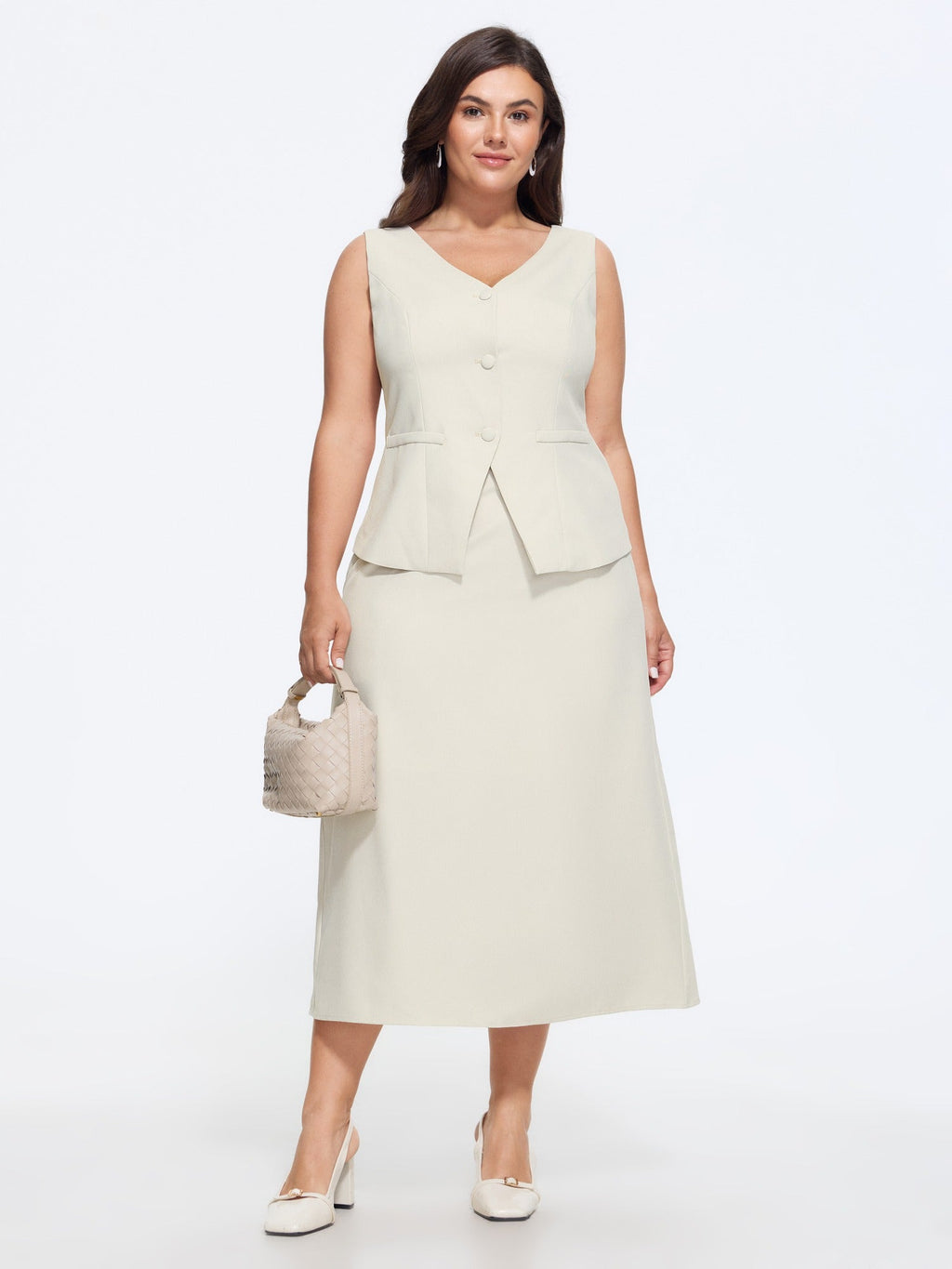 Minimal Solid Back Split A Line Midi Skirt