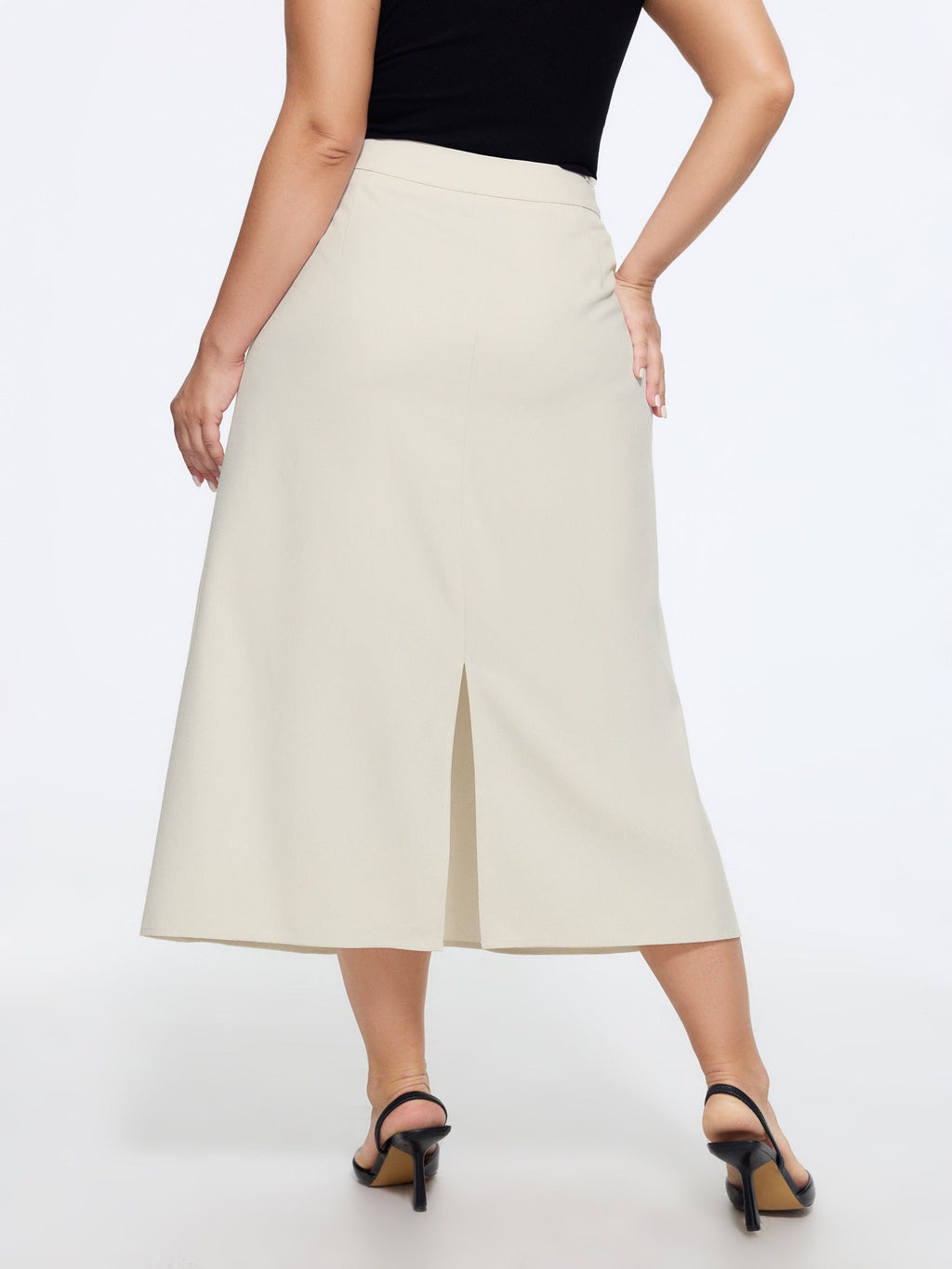 Minimal Solid Back Split A Line Midi Skirt