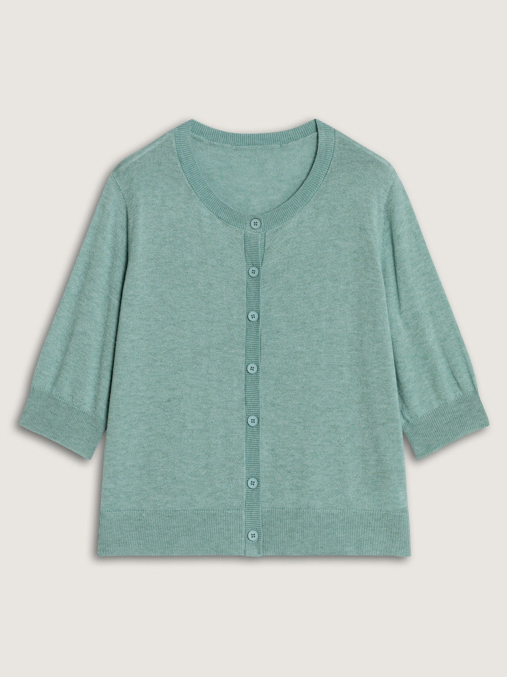 Heather Crew Neck 3/4 Sleeve Knit Cardigan
