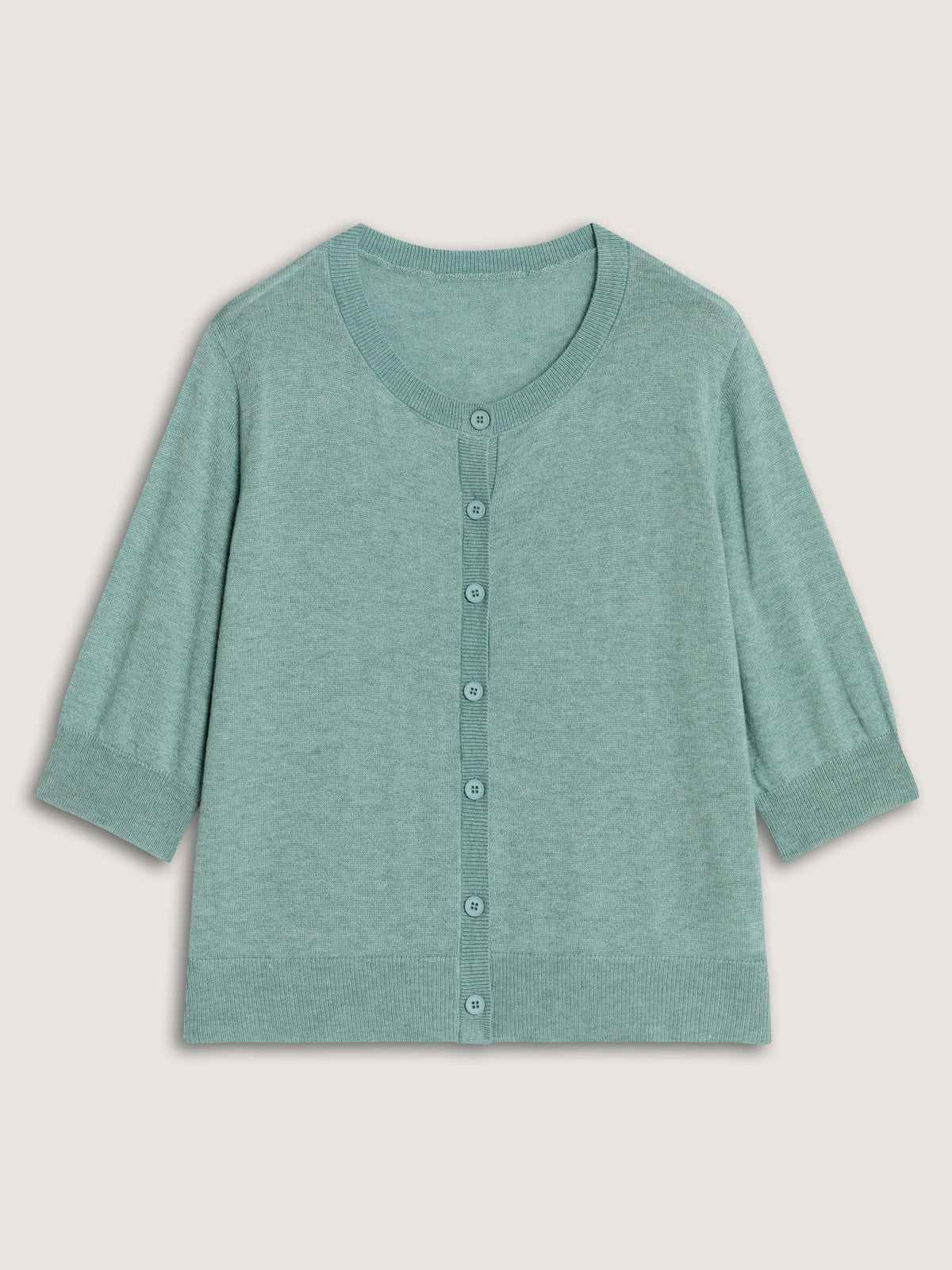 Heather Crew Neck 3/4 Sleeve Knit Cardigan