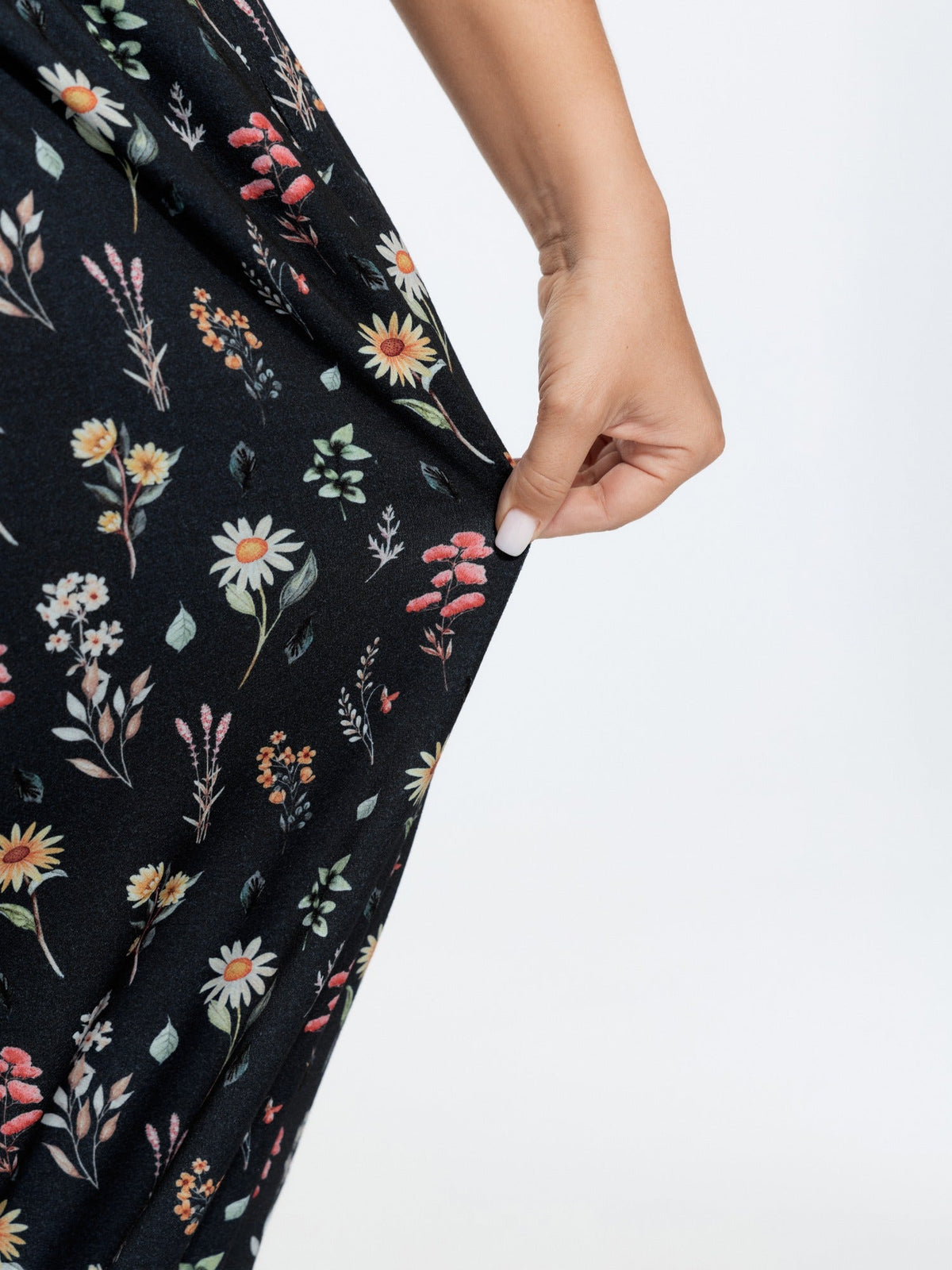 Stretchy Floral Print Drawstring Cuff Pants
