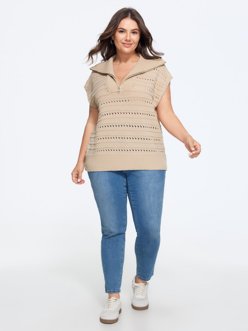 Lapel Collar Half Zip Cut Out Sweater Vest