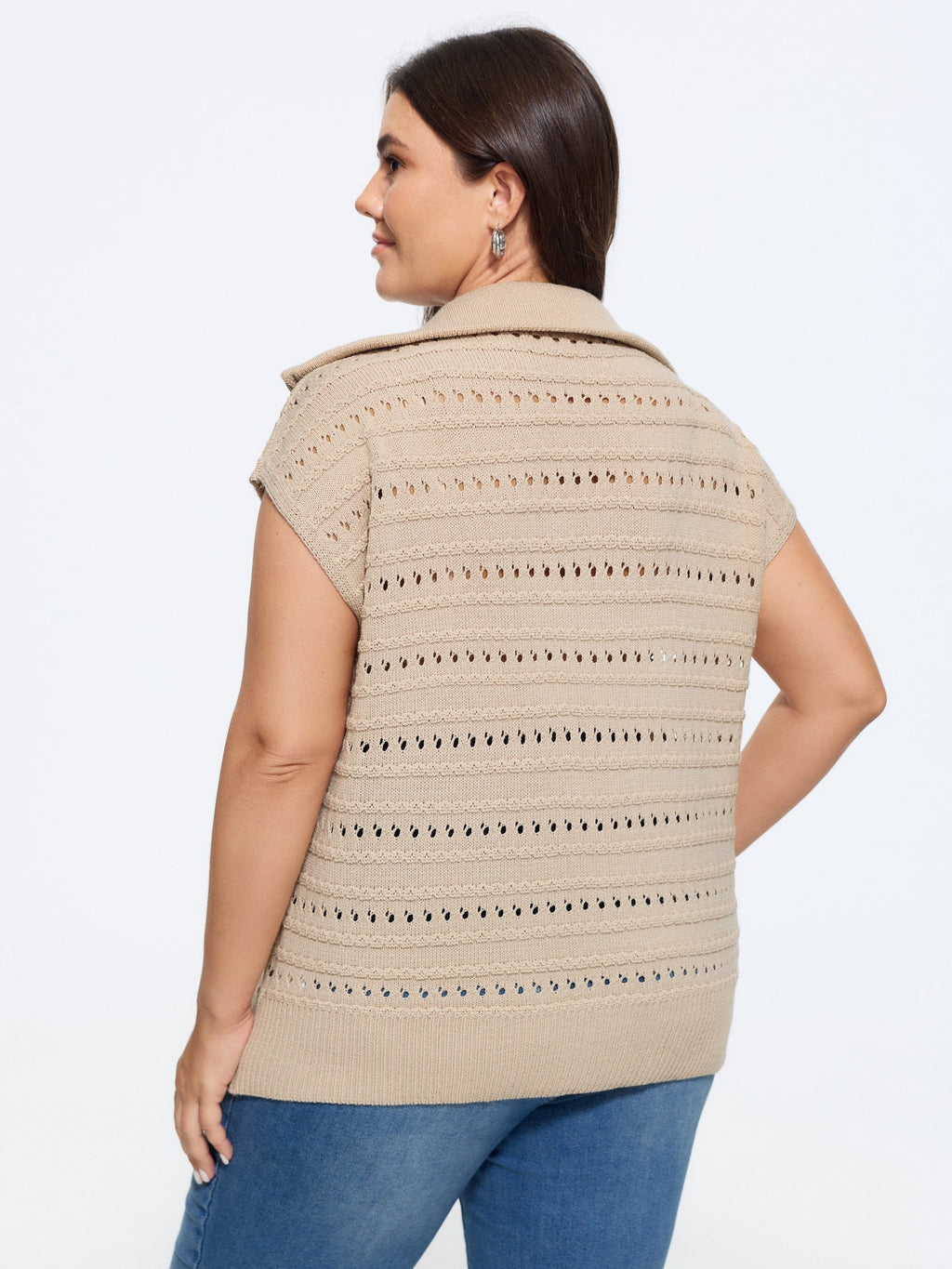 Lapel Collar Half Zip Cut Out Sweater Vest