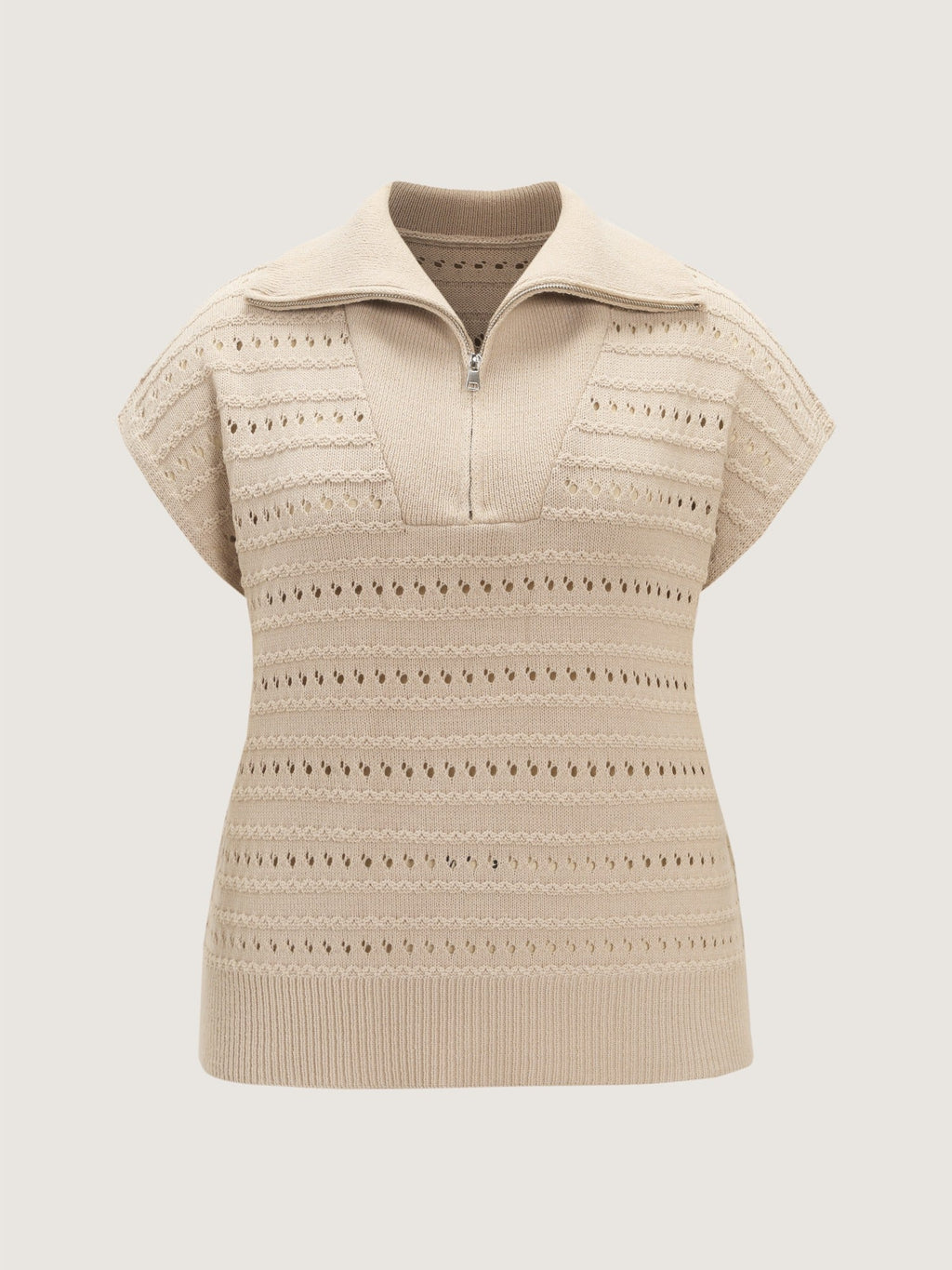 Lapel Collar Half Zip Cut Out Sweater Vest