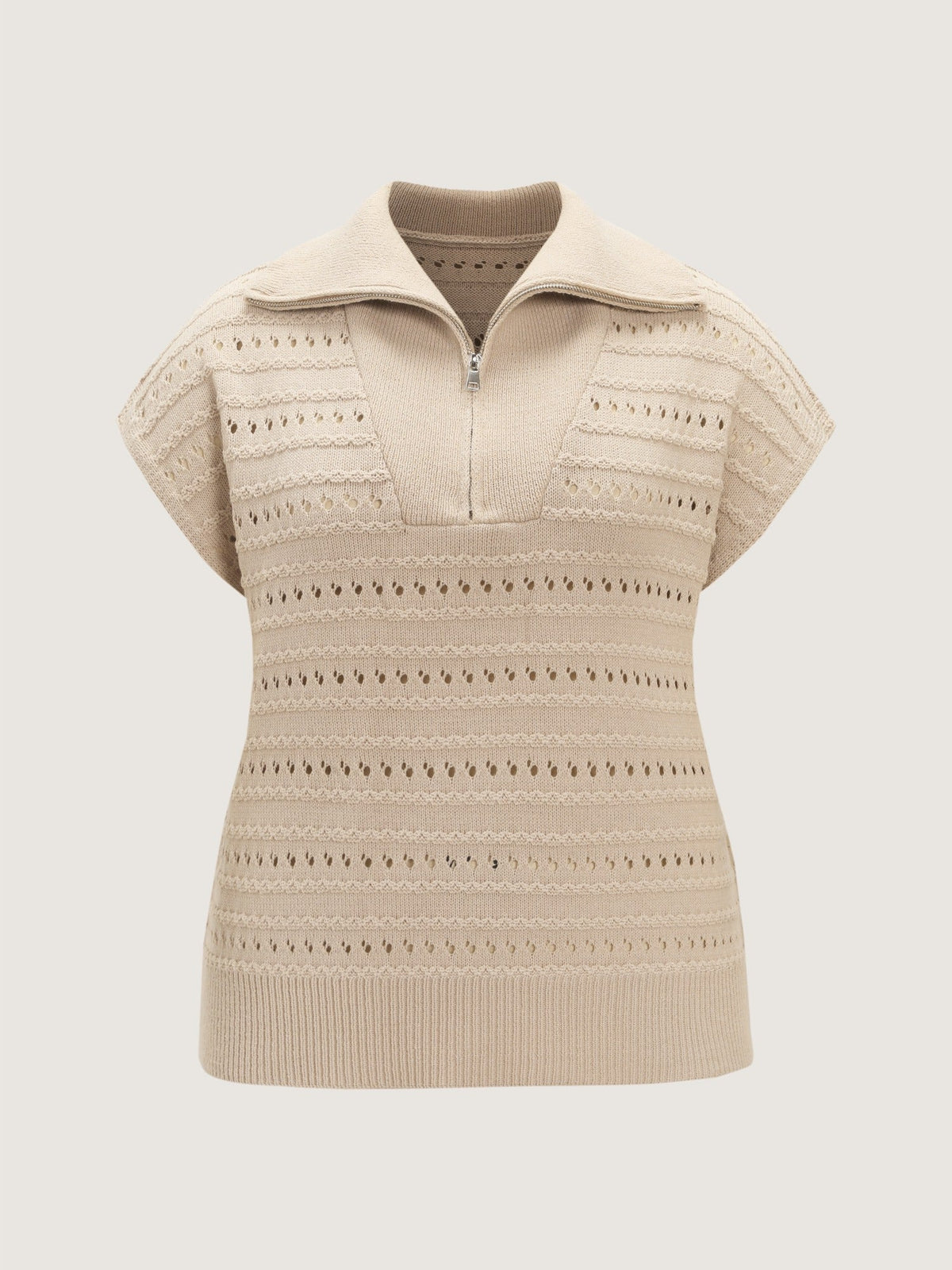 Lapel Collar Half Zip Cut Out Sweater Vest
