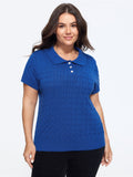 Cable Knit Button Front Short Sleeve Pullover
