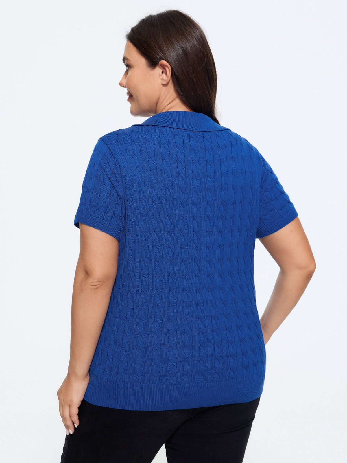 Cable Knit Button Front Short Sleeve Pullover