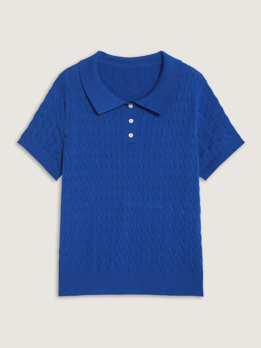 Cable Knit Button Front Short Sleeve Pullover