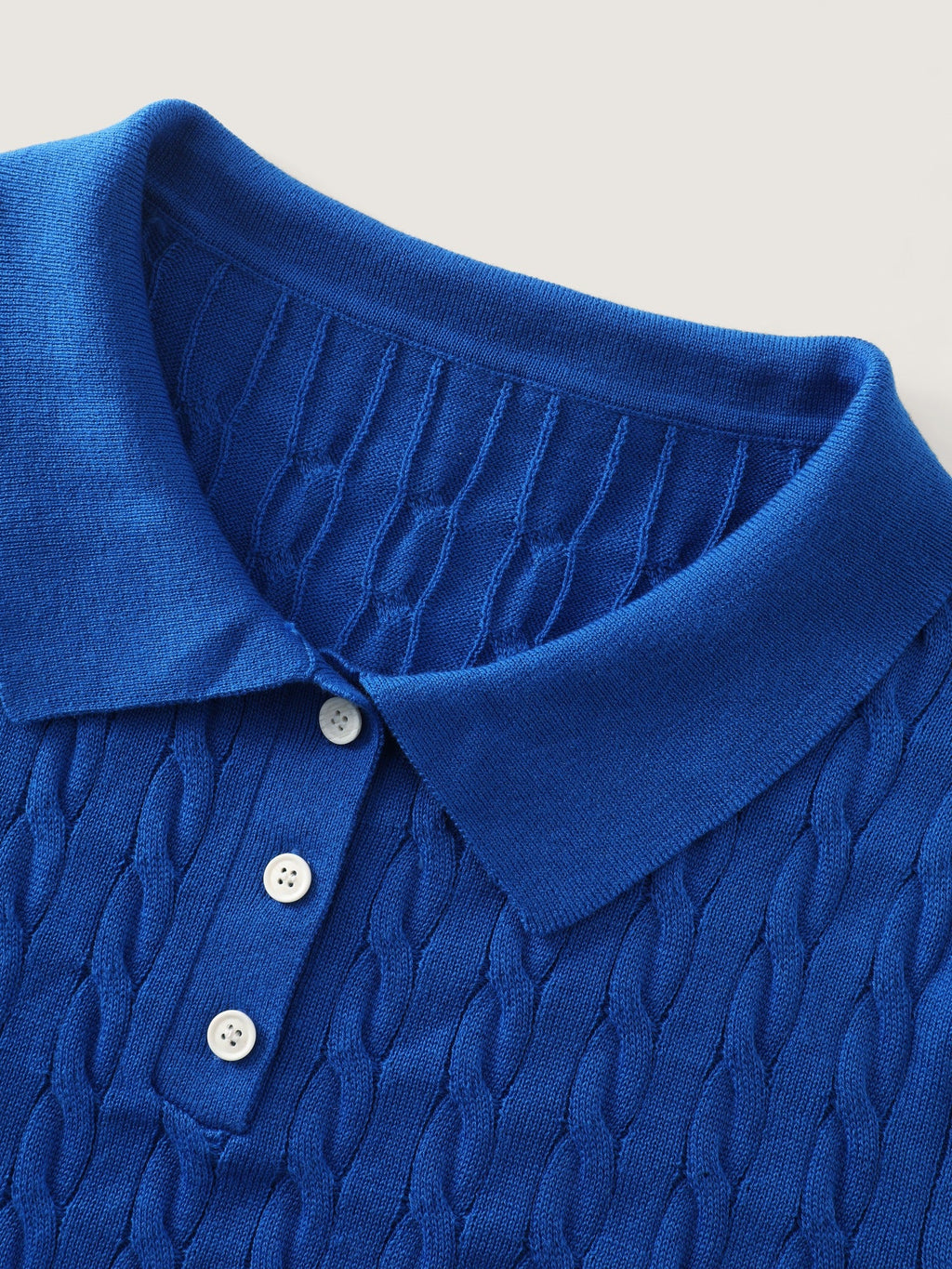 Cable Knit Button Front Short Sleeve Pullover