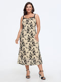 Flocked Floral Lace Trim Cami Midi Dress