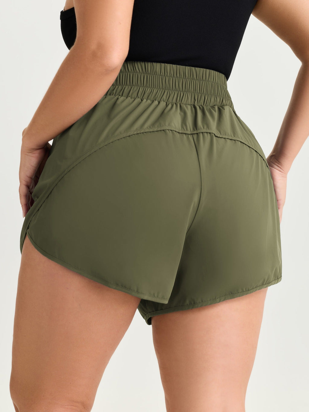 Stretchy Curvy Hem Shirred Waistband Shorts