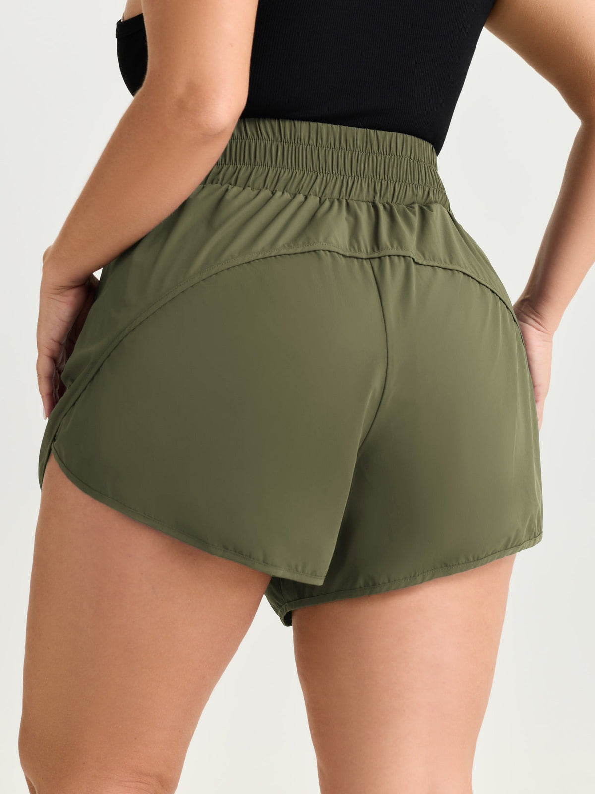Stretchy Curvy Hem Shirred Waistband Shorts