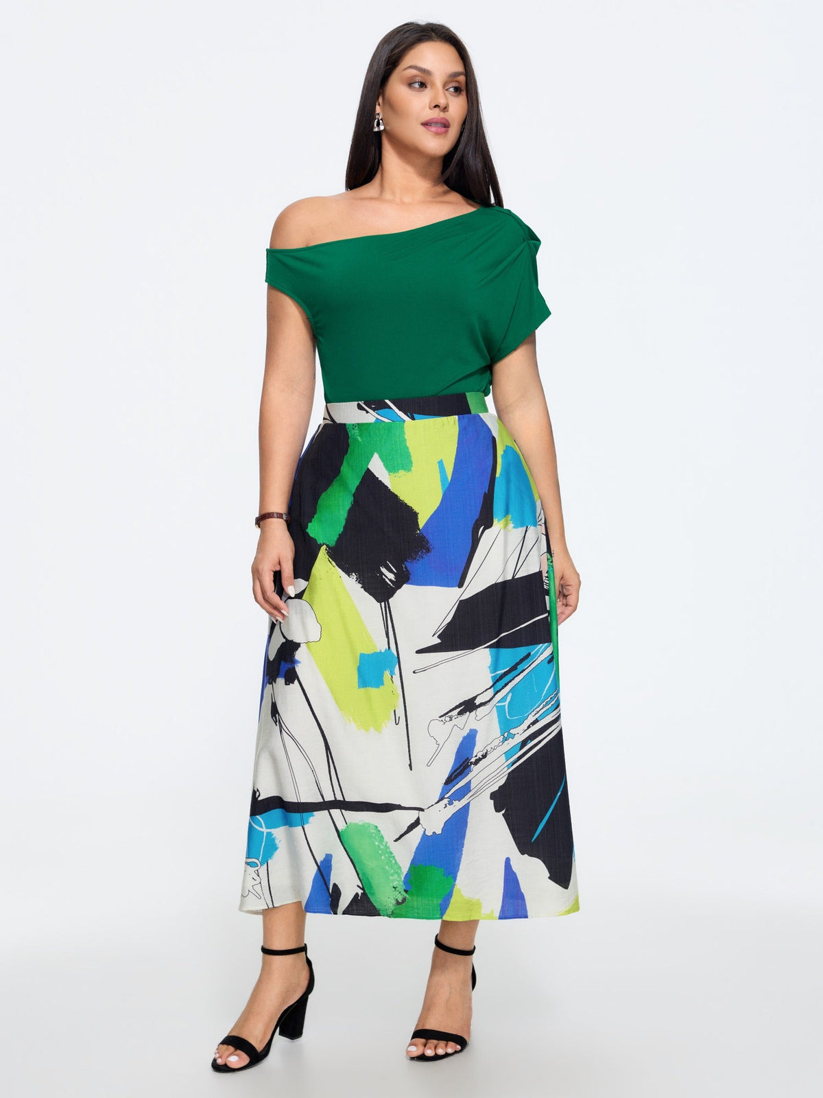 Abstract Art Print Elastic Waist Midi Skirt