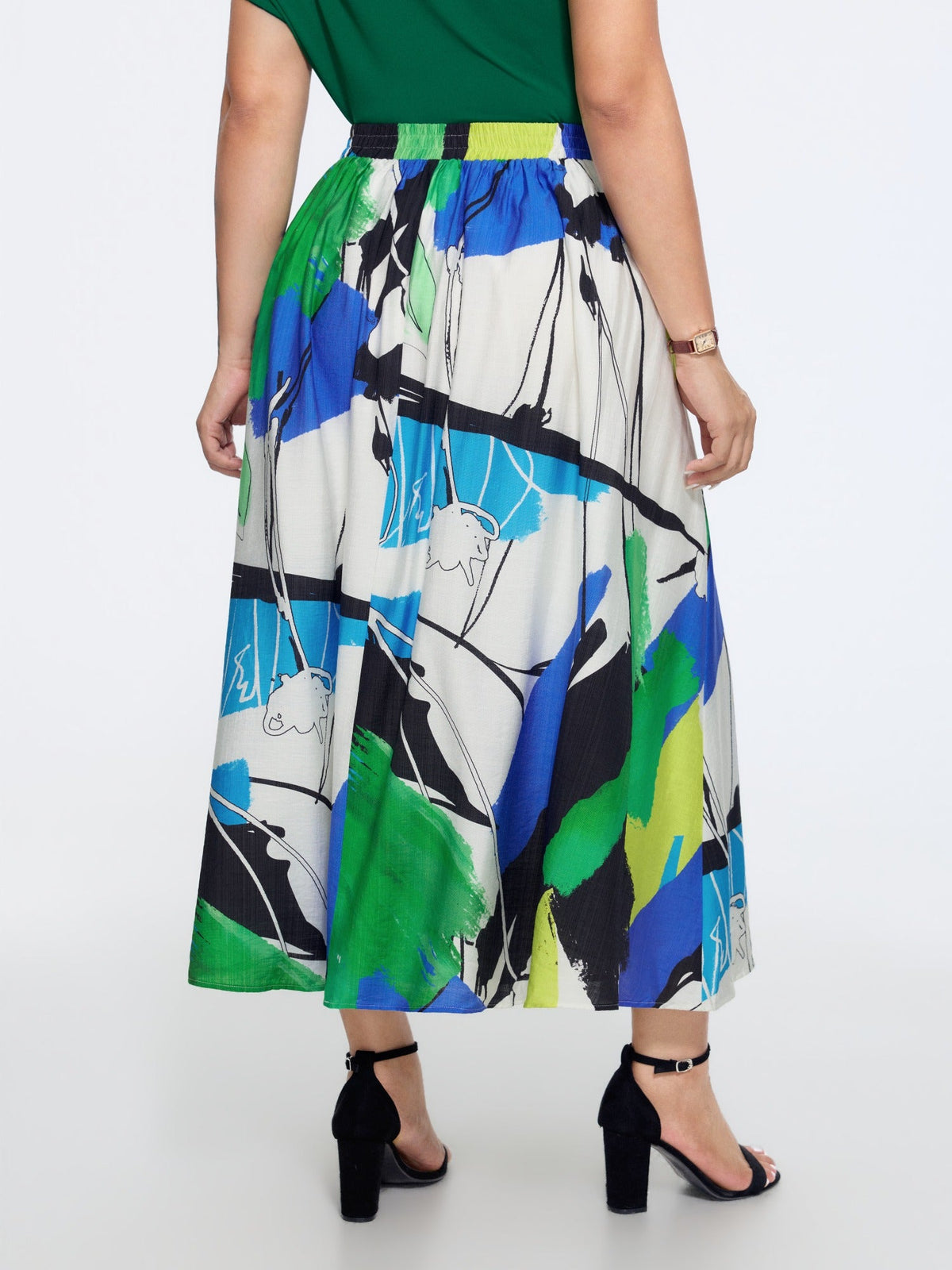 Abstract Art Print Elastic Waist Midi Skirt