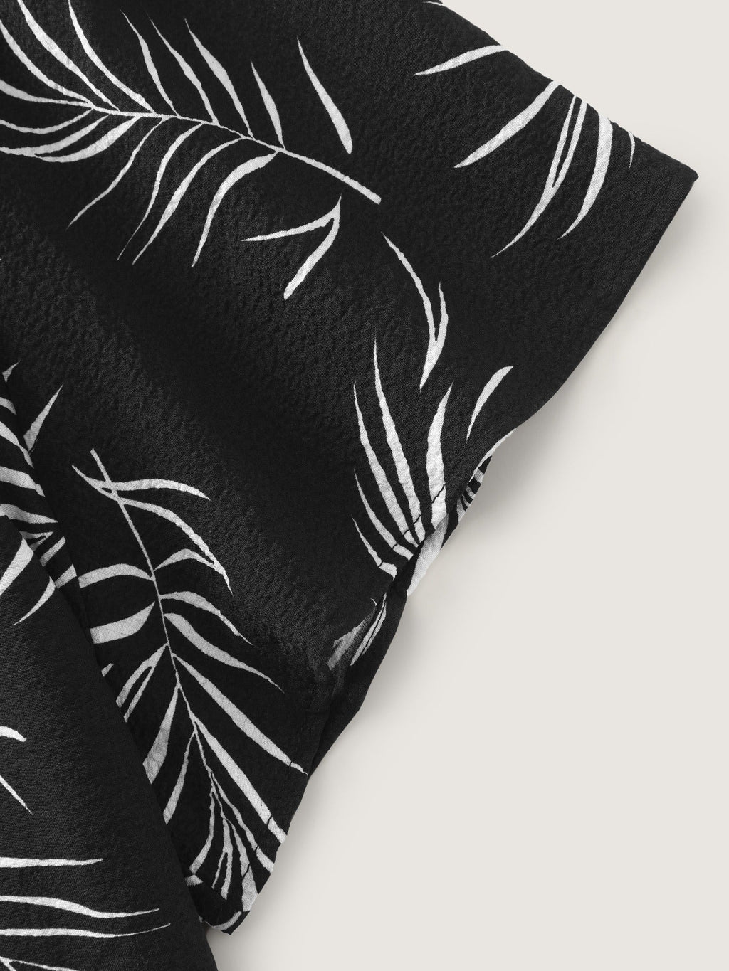 Palm Leaf Print Drawstring Neck Blouse