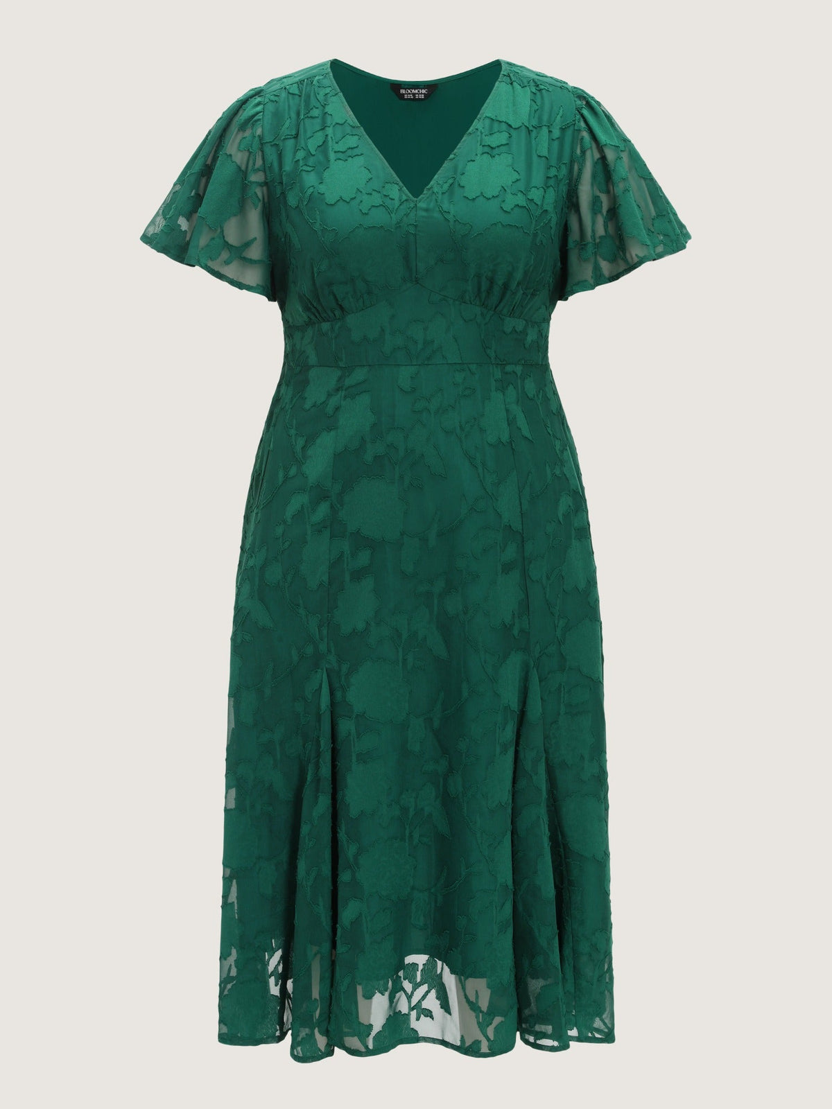 Textured V Neck Shirred Waist Pocket Midi Dress