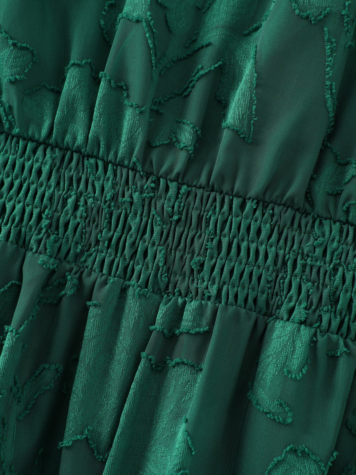 Textured V Neck Shirred Waist Pocket Midi Dress