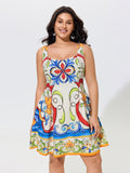 Floral Abstract Print Sleeveless Mini Dress