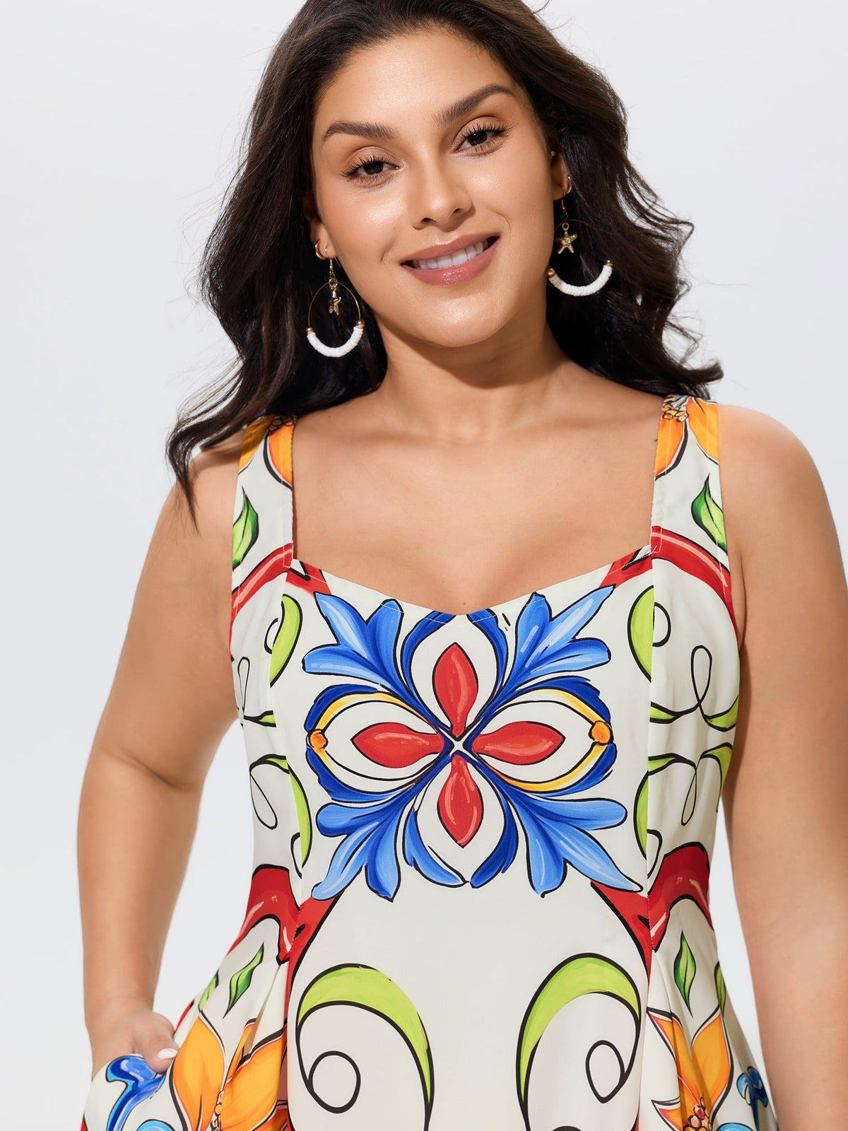 Floral Abstract Print Sleeveless Mini Dress