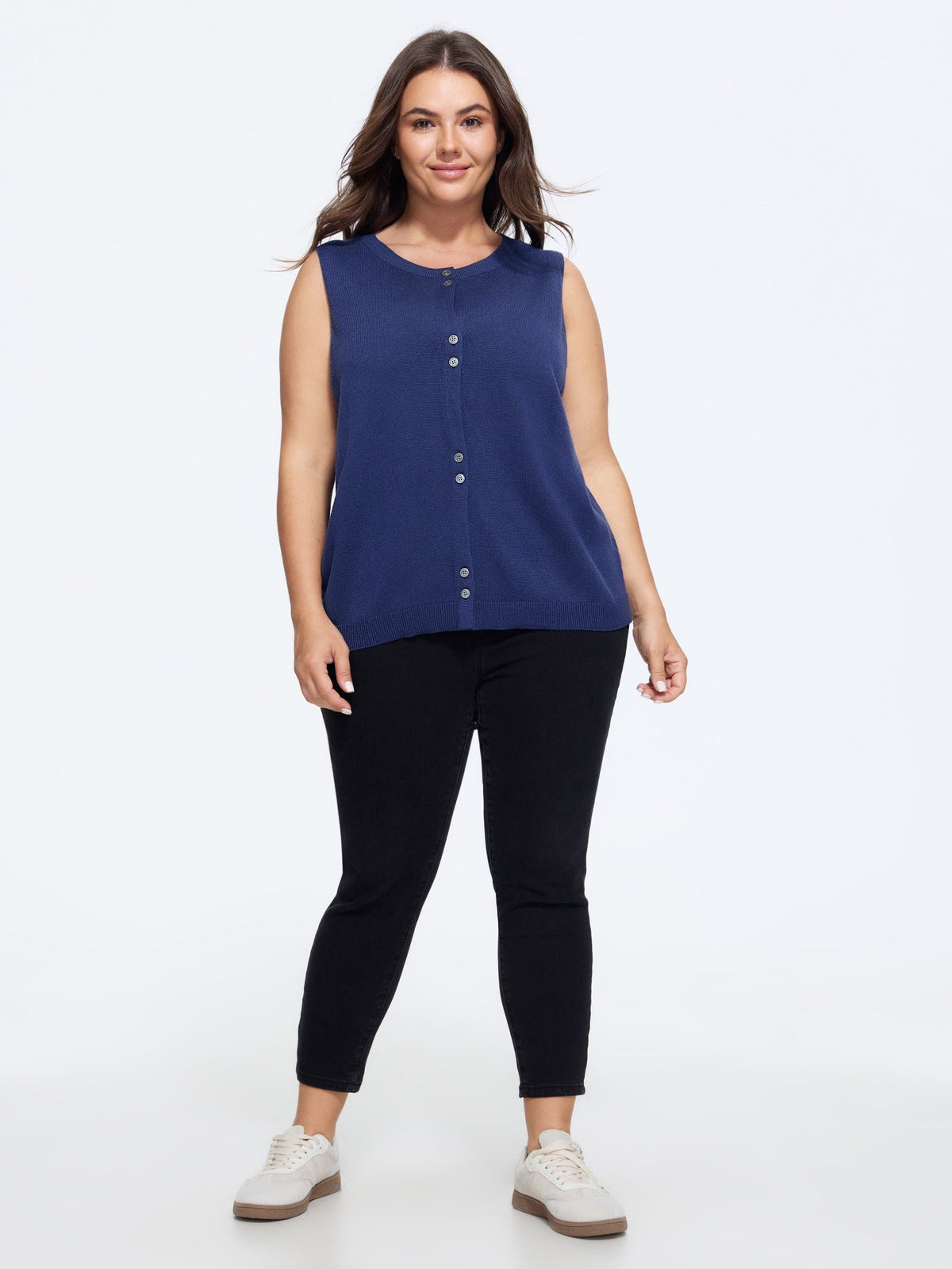 Round Neck Front Button Sweater Vest