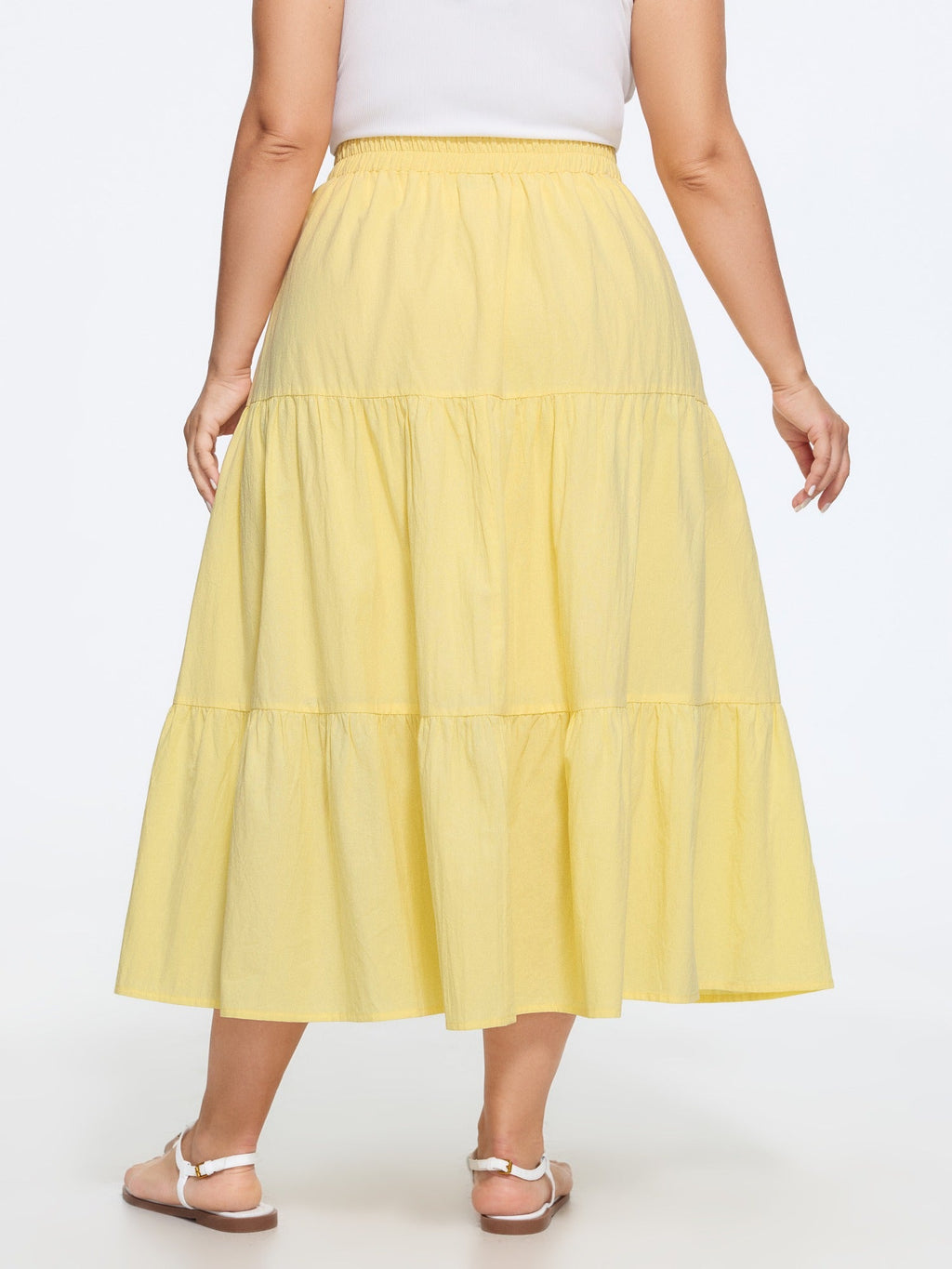 Cotton Eyelet Patchwork Tiered Midi Skirt