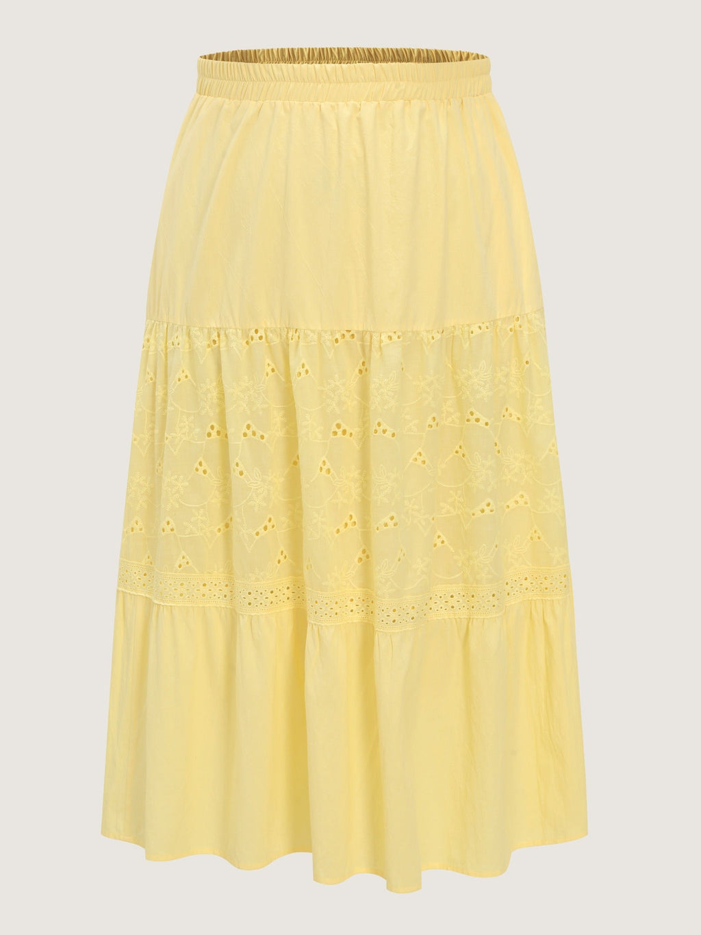 Cotton Eyelet Patchwork Tiered Midi Skirt