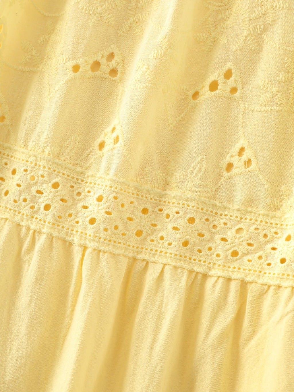 Cotton Eyelet Patchwork Tiered Midi Skirt