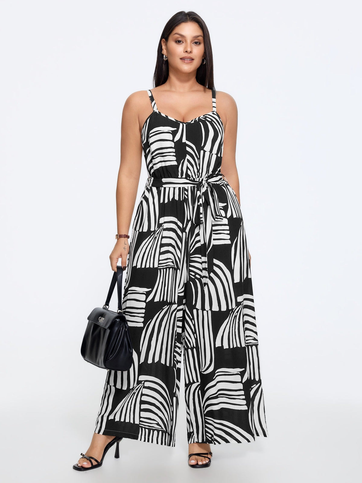 Abstract Print Side Tie Wide Leg Jumpsuit