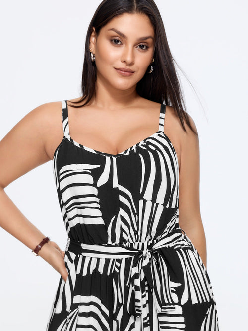 Abstract Print Side Tie Wide Leg Jumpsuit
