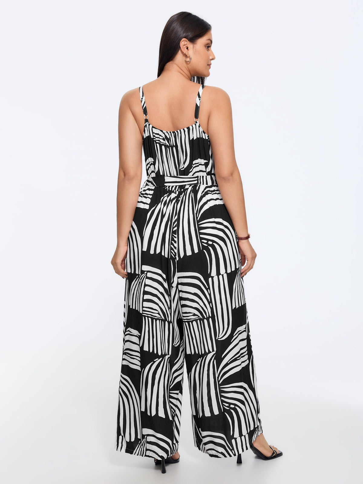 Abstract Print Side Tie Wide Leg Jumpsuit