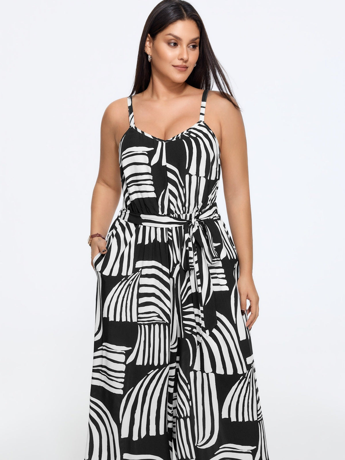 Abstract Print Side Tie Wide Leg Jumpsuit