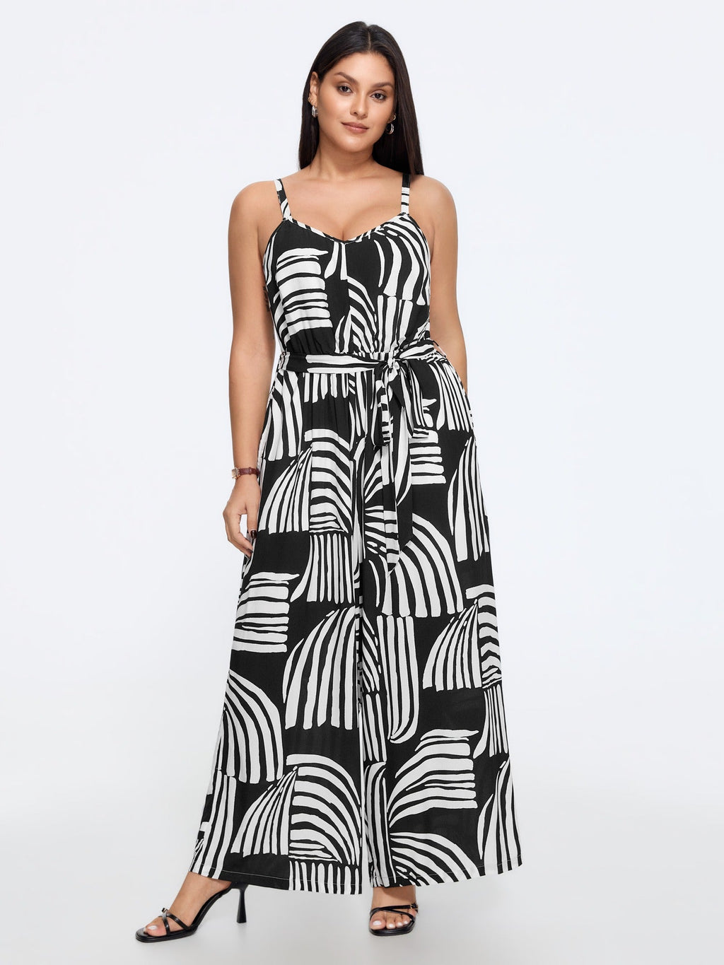 Abstract Print Side Tie Wide Leg Jumpsuit