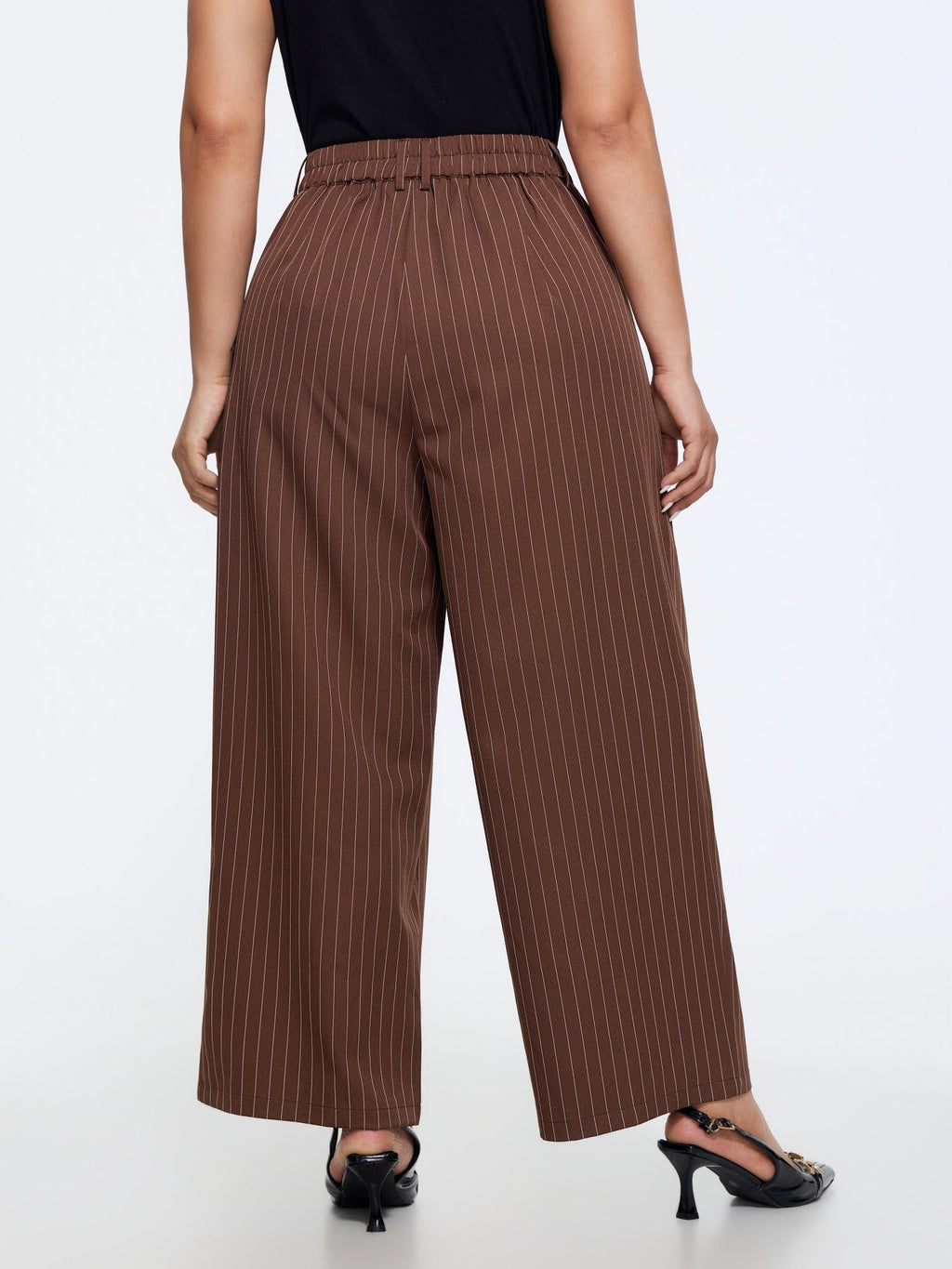 Stripe Print Front Pleat Straight Pants