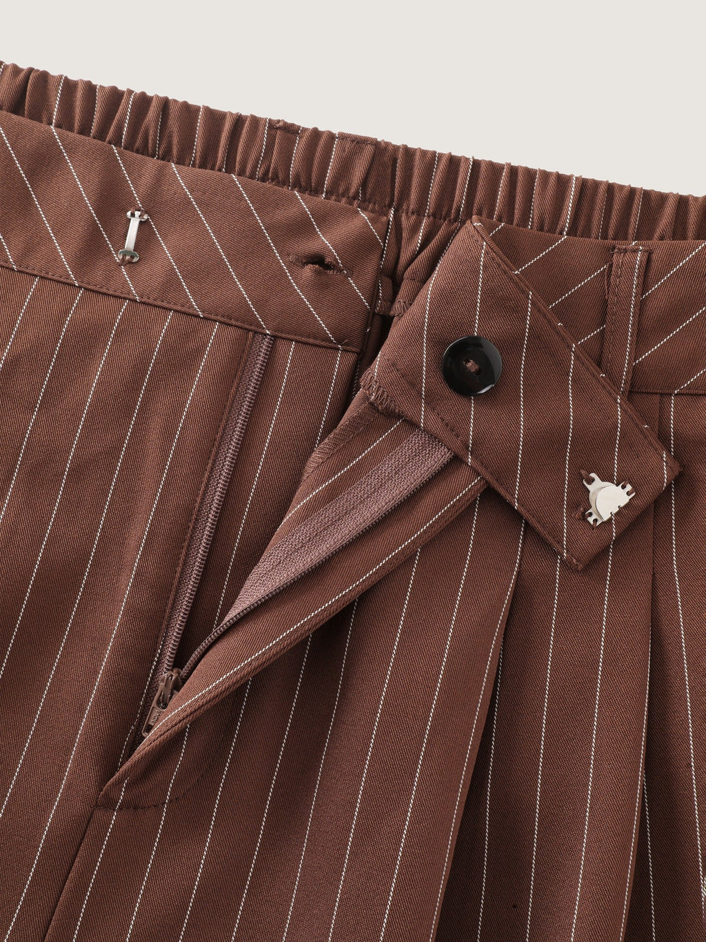 Stripe Print Front Pleat Straight Pants