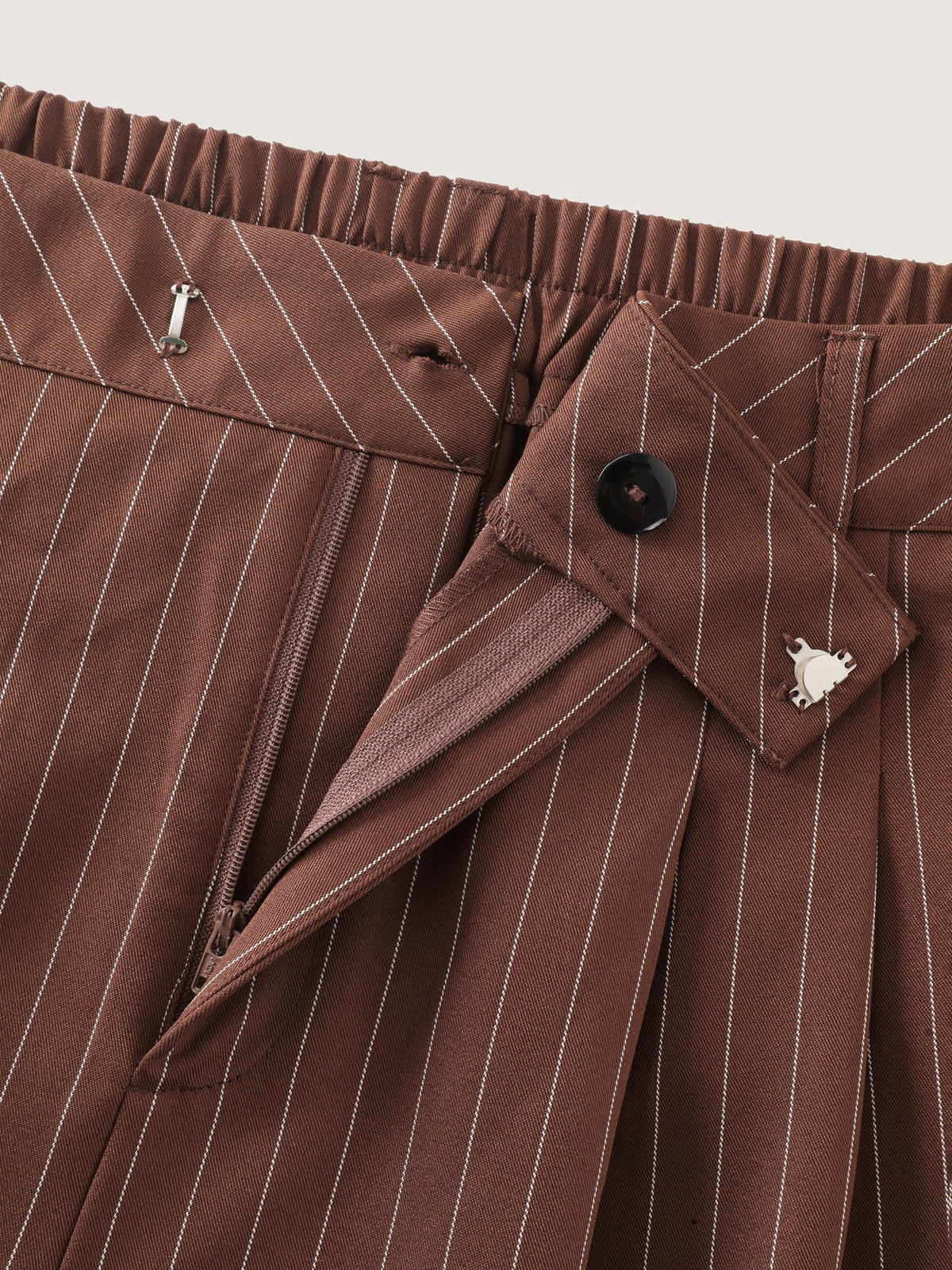 Stripe Print Front Pleat Straight Pants