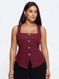 Square Neck Button Front Tweed Tank Top
