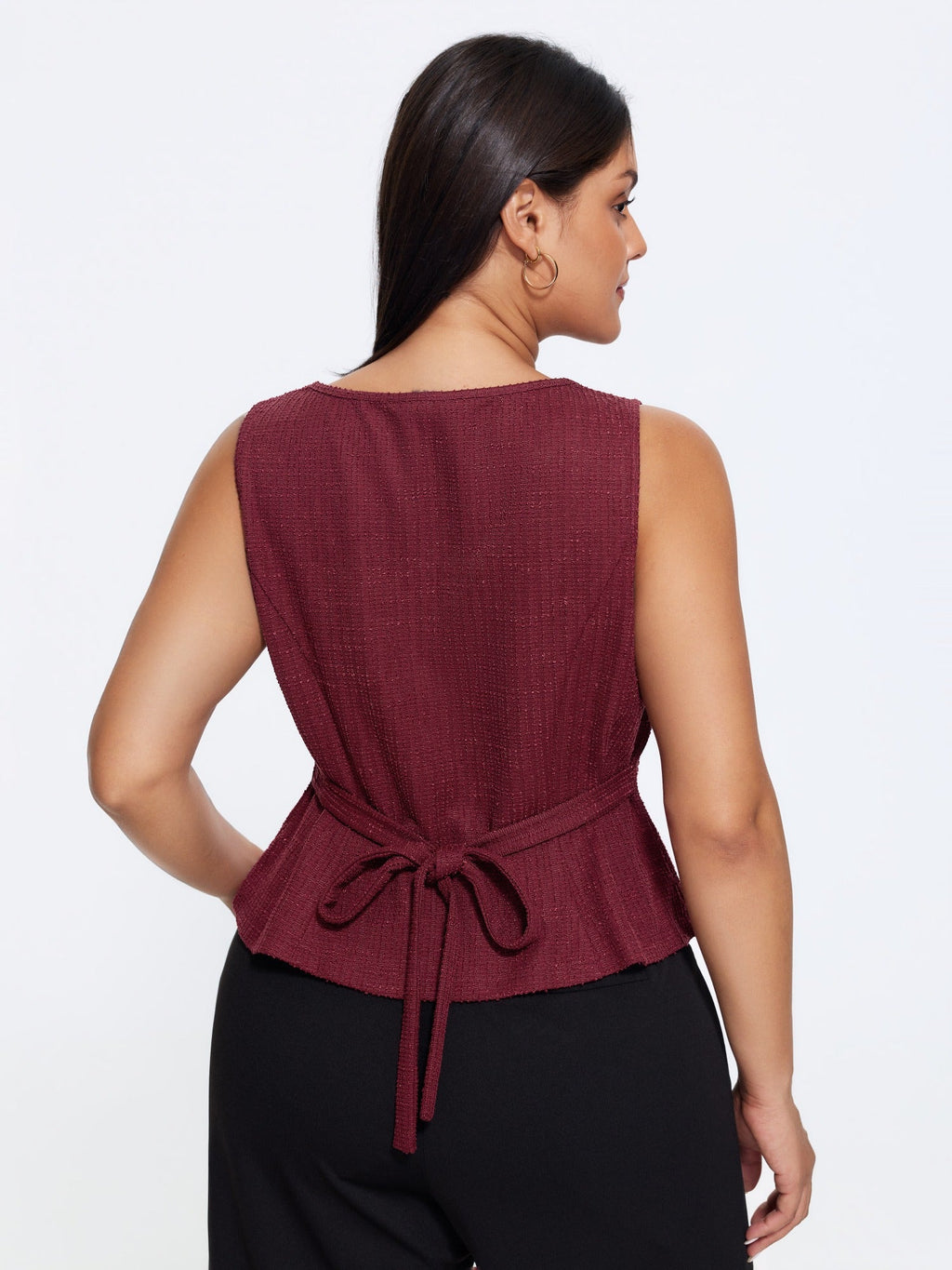 Square Neck Button Front Tweed Tank Top