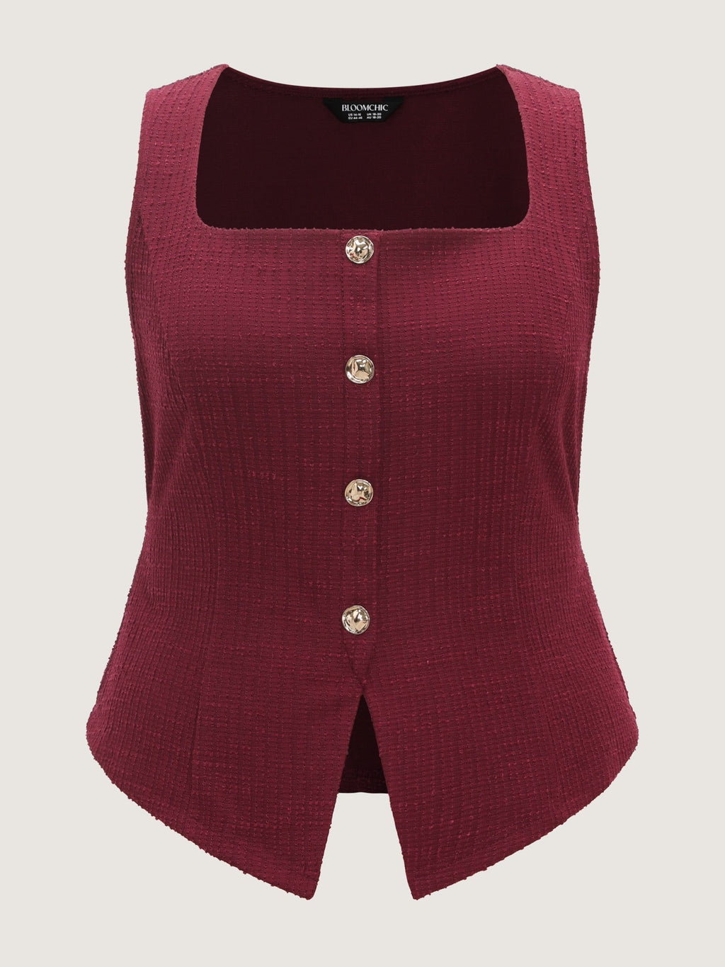 Square Neck Button Front Tweed Tank Top