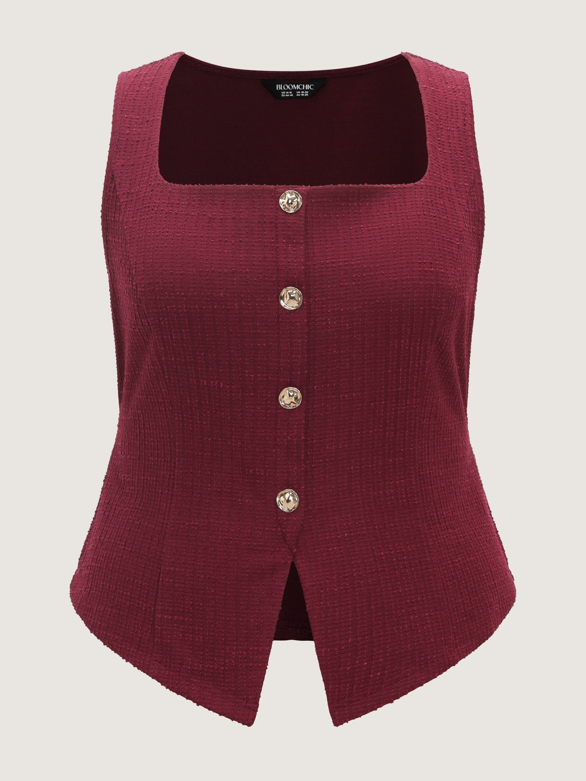 Square Neck Button Front Tweed Tank Top