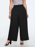 Solid High Waist Front Pleat Wide Leg Pants