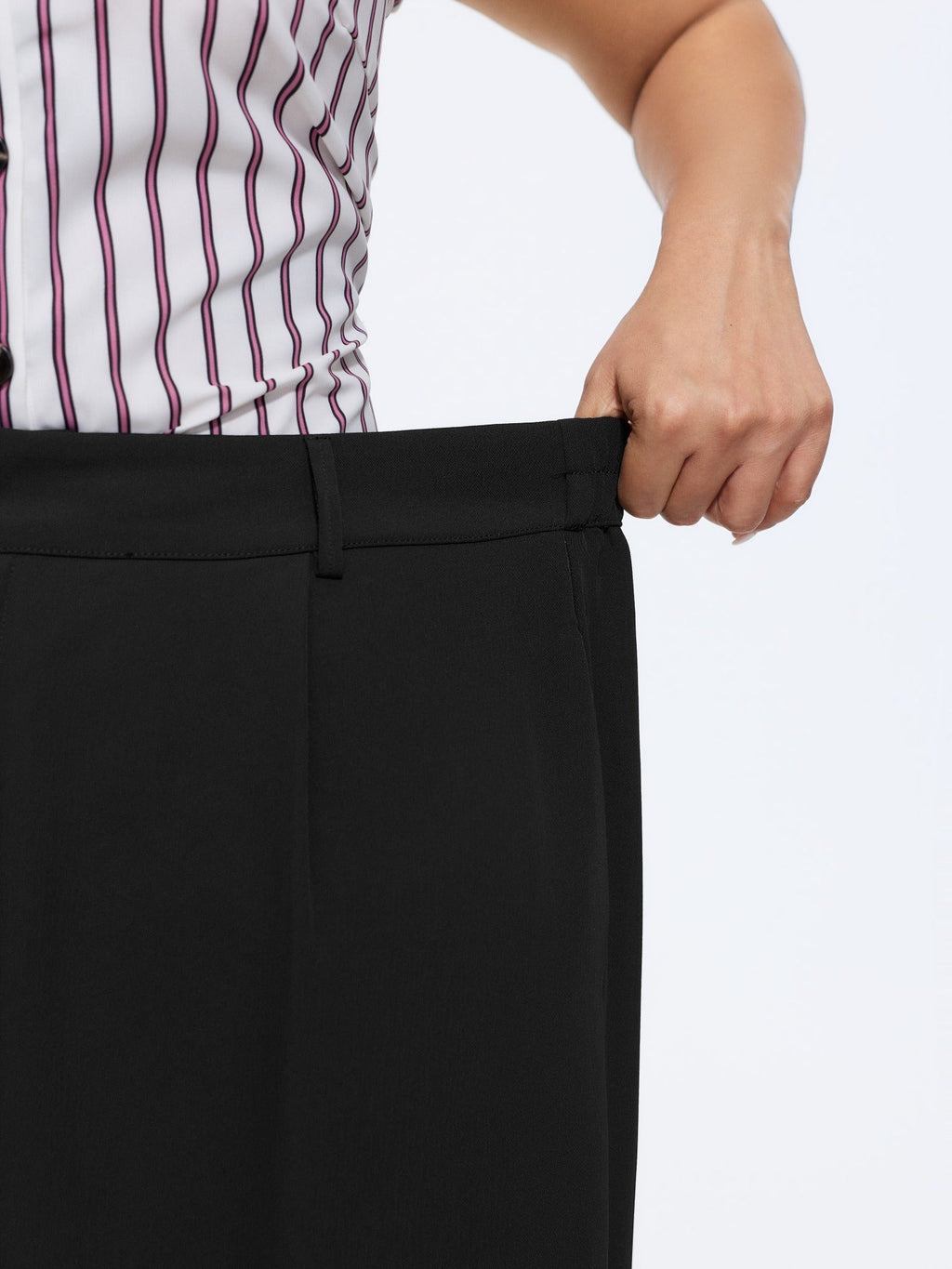 Solid High Waist Front Pleat Wide Leg Pants