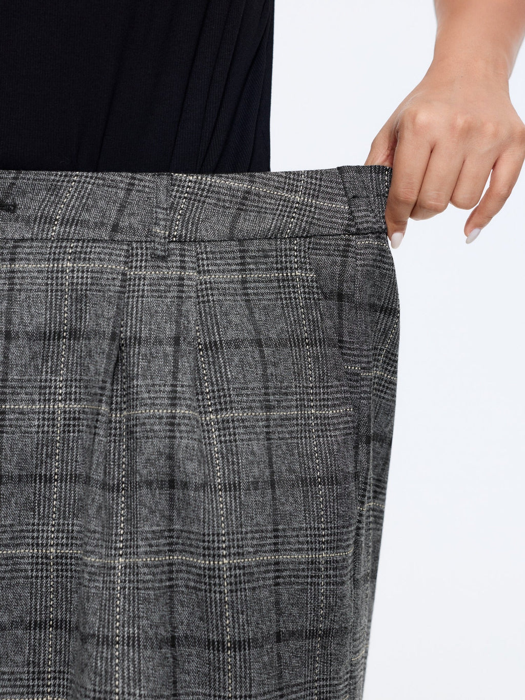 Checkered Pleated Loose Fit Wide Leg Pants