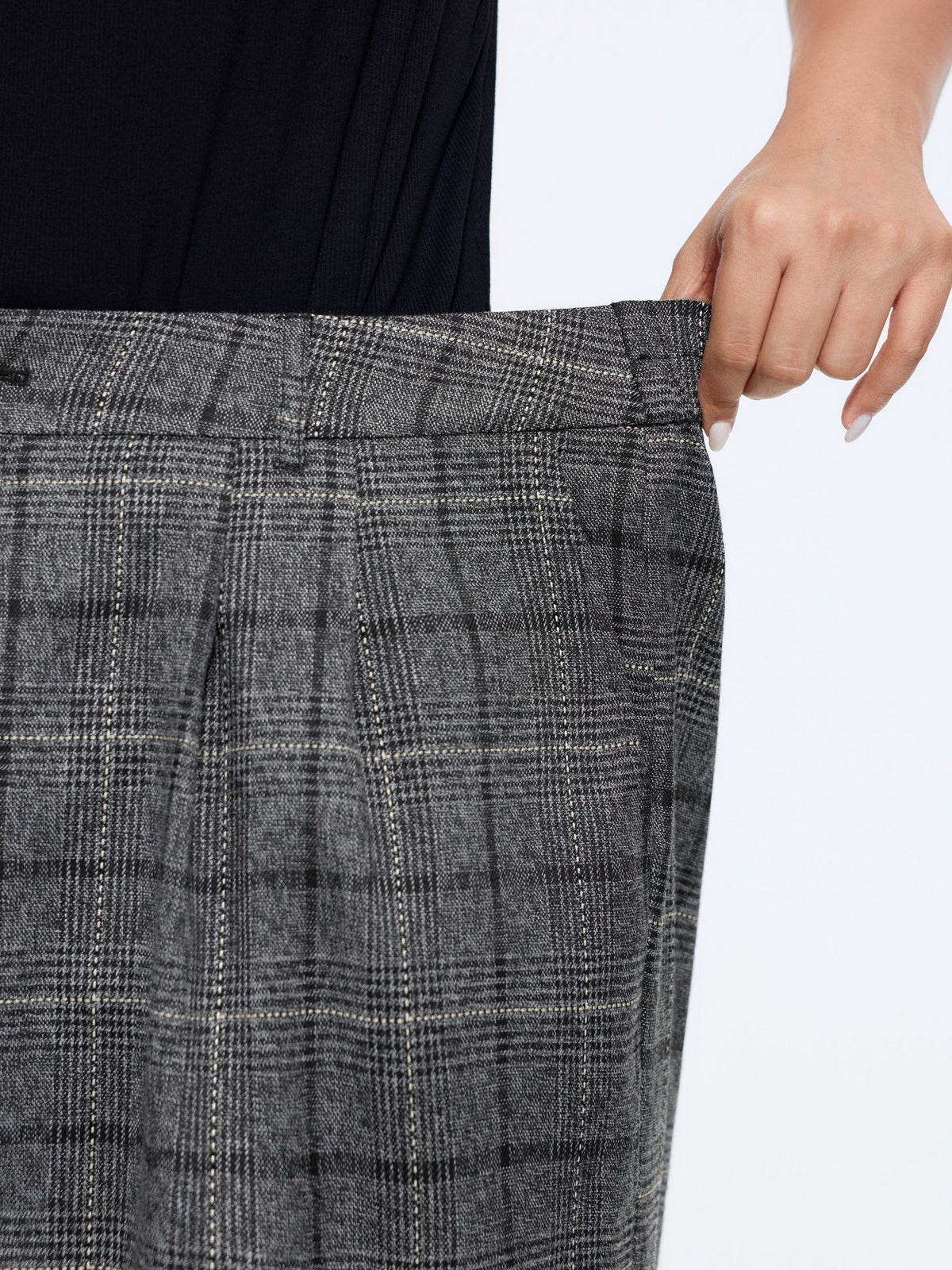 Checkered Pleated Loose Fit Wide Leg Pants