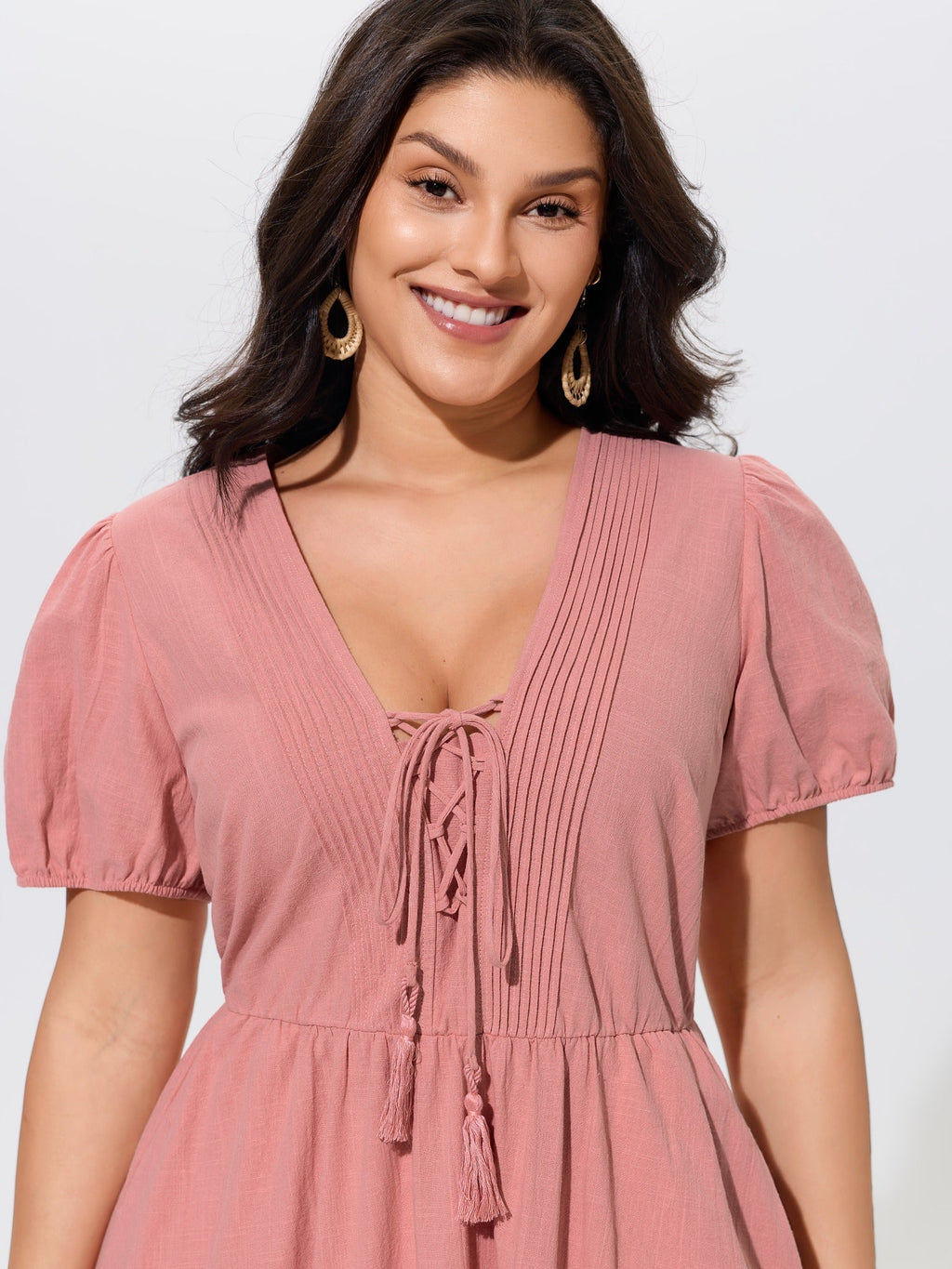 Cotton Lace Inset Tiered Pockets Maxi Dress