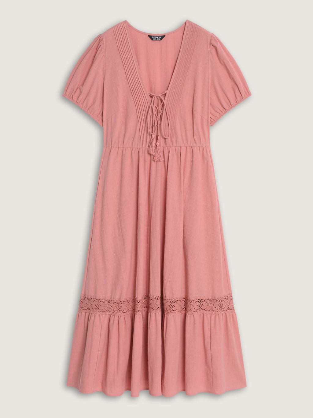 Cotton Lace Inset Tiered Pockets Maxi Dress