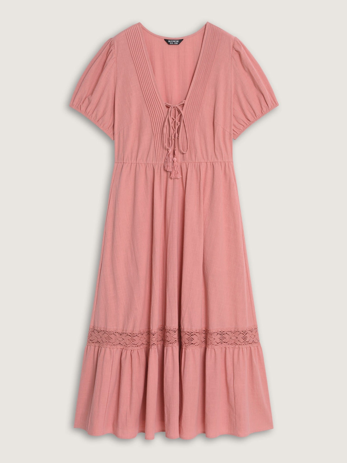 Cotton Lace Inset Tiered Pockets Maxi Dress