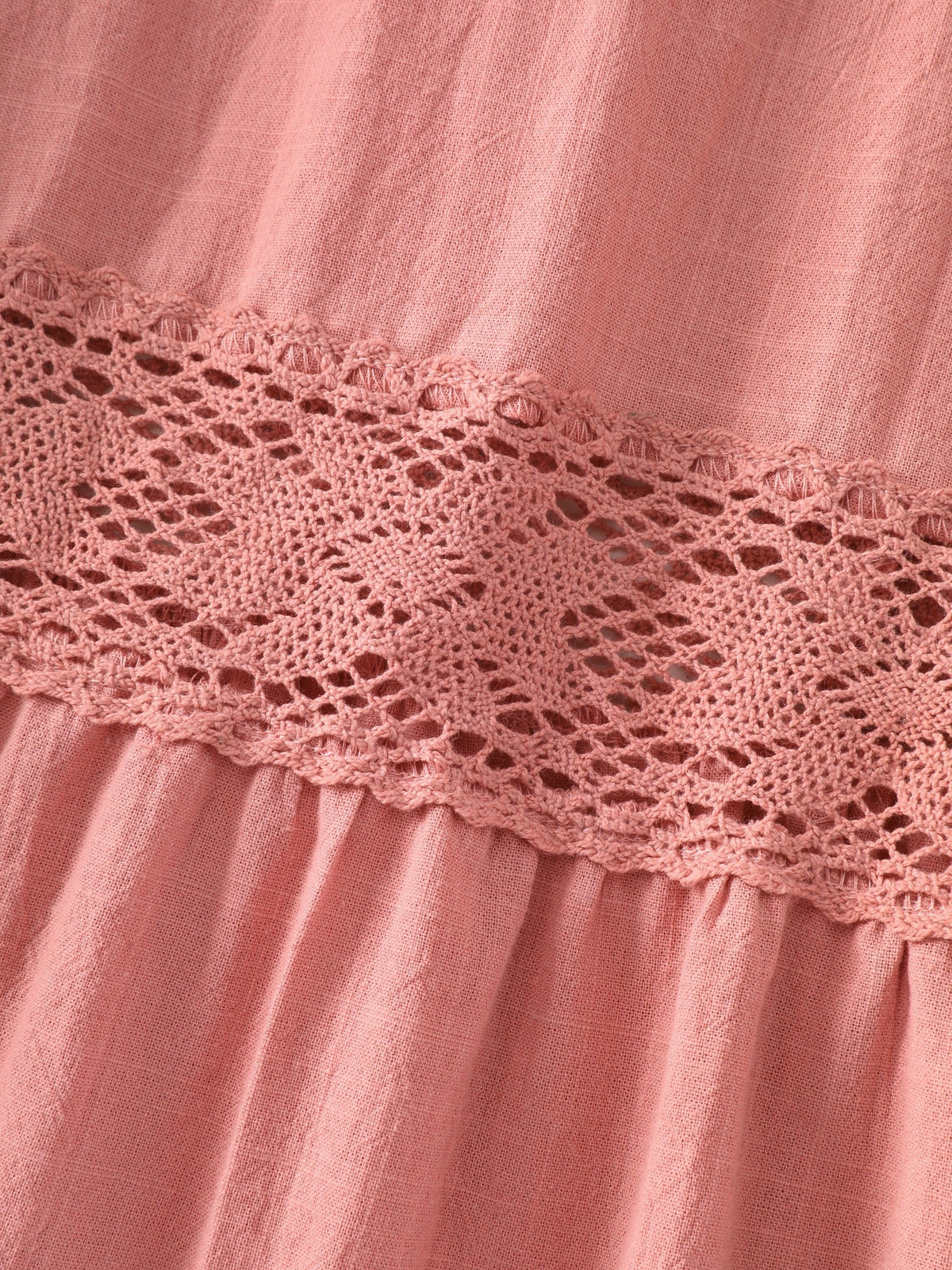Cotton Lace Inset Tiered Pockets Maxi Dress