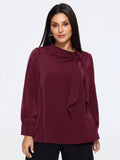 Satin Cowl Neck Tie Bow Long Sleeve Blouse