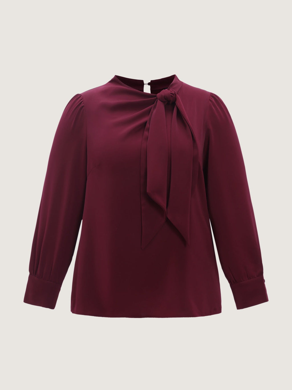 Satin Cowl Neck Tie Bow Long Sleeve Blouse