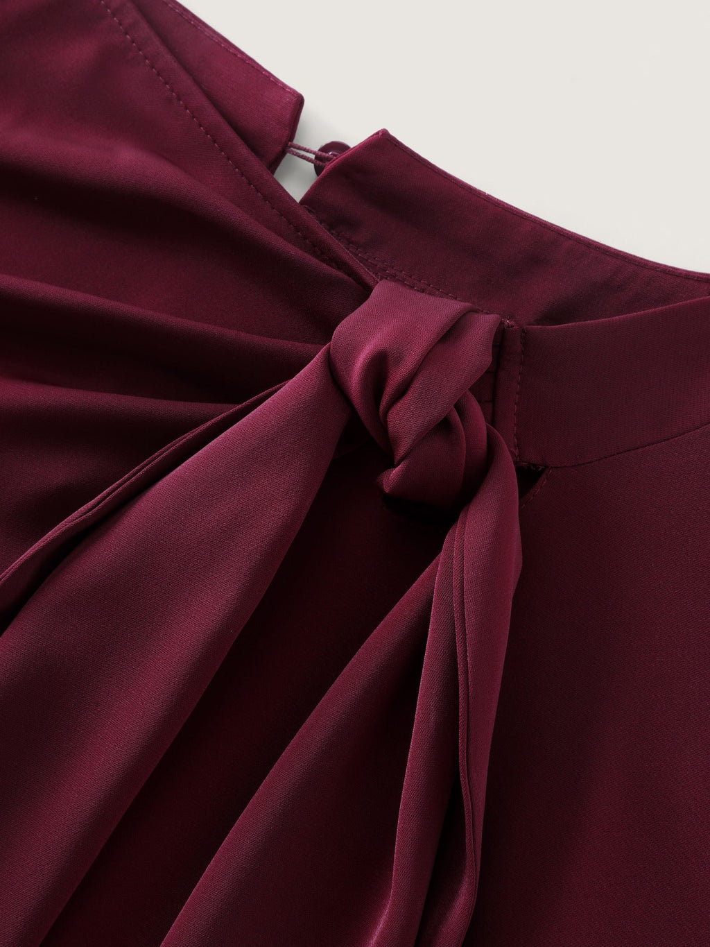 Satin Cowl Neck Tie Bow Long Sleeve Blouse